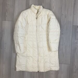 LANDS' END 1X 16W-18W Full Zip Down Long Warm Puffer Coat Parka White